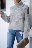 Turtleneck Cold Shoulder Textured Sweater