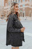 Pocket Raw Hem Buttoned Denim Jacket