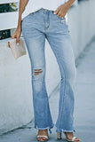 Sky Blue High Rise Distressed Flared Jeans