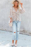 Floral Print Front Tie Ruffled Long Sleeve Blouse