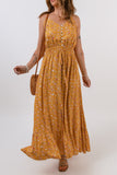 Floral Print Buttoned Drawstring Sleeveless Maxi Dress