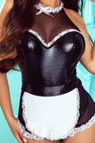 Lace Trim Mesh PU Splicing Halloween French Maid Costume