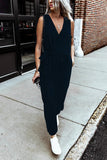 Deep V-neck Sleeveless Solid Jumpsuit