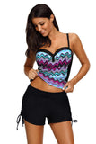 Spaghetti Straps Ruched Top and Drawstring Boy Shorts Tankini