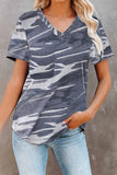 Camouflage Print V Neck Tee with Pocket