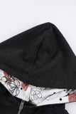Full Zip Hoodie Coat with Floral Print Hooded Inner