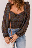 Brown Floral Print Puff Sleeve Blouse