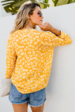 Yellow Floral Print Drawstring V Neck Blouse