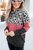 Leopard Print Color Block Drawstring Hoodie