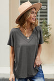 Oversized Mineral Wash Cotton Blend V Neck Short Sleeves Top