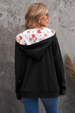 Full Zip Hoodie Coat with Floral Print Hooded Inner