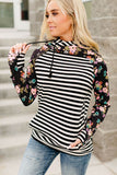Striped Floral Print Long Sleeve Zipper Hoodie