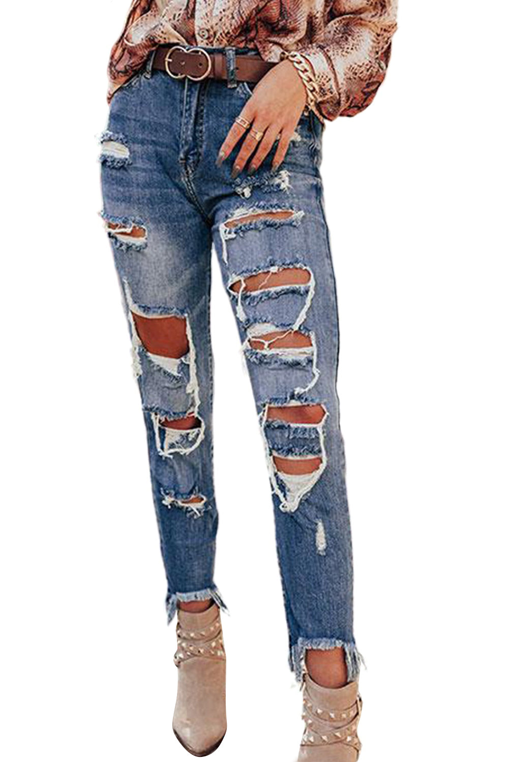Distressed Slim-fit High Rise Jeans