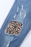 Print Stitching Ripped Skinny Jeans
