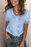 Ruffles Button Short Sleeve Shirt with Lace Detail