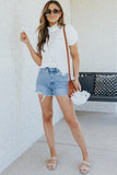 Frilled High Neck Eyelet Pattern Puff Sleeve Top