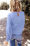 Crew Neck Ruffle Bubble Sleeve Top