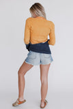 Tie Dye Color Block Button Cuff Long Sleeve Top