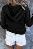 Black Snap Button Pullover Hoodie with Pocket