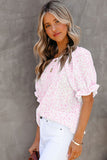Pink Floral Smocked Puff Sleeve Blouse