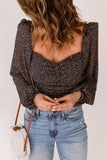 Brown Floral Print Puff Sleeve Blouse