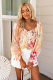 V Neck Bishop Sleeves Floral Smocked Top