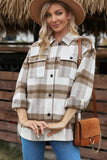 Khaki Plaid Print Pocket Buttoned Shacket