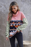 Aztec Splicing Long Puff Sleeve Sweatshirt