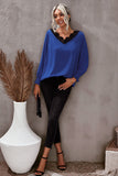V Neck Lace Patchwork Green Blouse