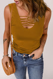 Lace up Hollow-out Neck Solid Tank Top