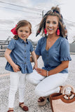 Little Girls Short Sleeves Denim Peplum Top