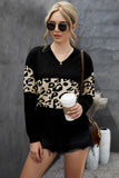 Leopard Colorblock V Neck Knit Sweater