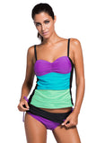 Colorblock Bandeau Tankini Black Skort Set