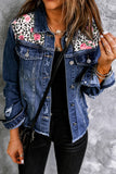 Pattern Print Splicing Distressed Denim Jacket