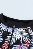 Leaves Print Zip-up Long Sleeve Surf Rash Guard Swimwear
