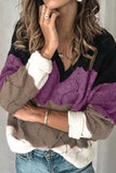 V Neck Colorblock Textured Knit Sweater