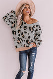 V-neck Leopard Print Puff Sleeve Sweater