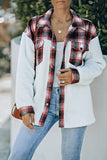 Plaid Patchwork Buttoned Pocket Sherpa Jacket