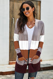 colour Open Front Colorblock Cardigan with Pockets