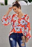 Boho Print Balloon Sleeve Blouse
