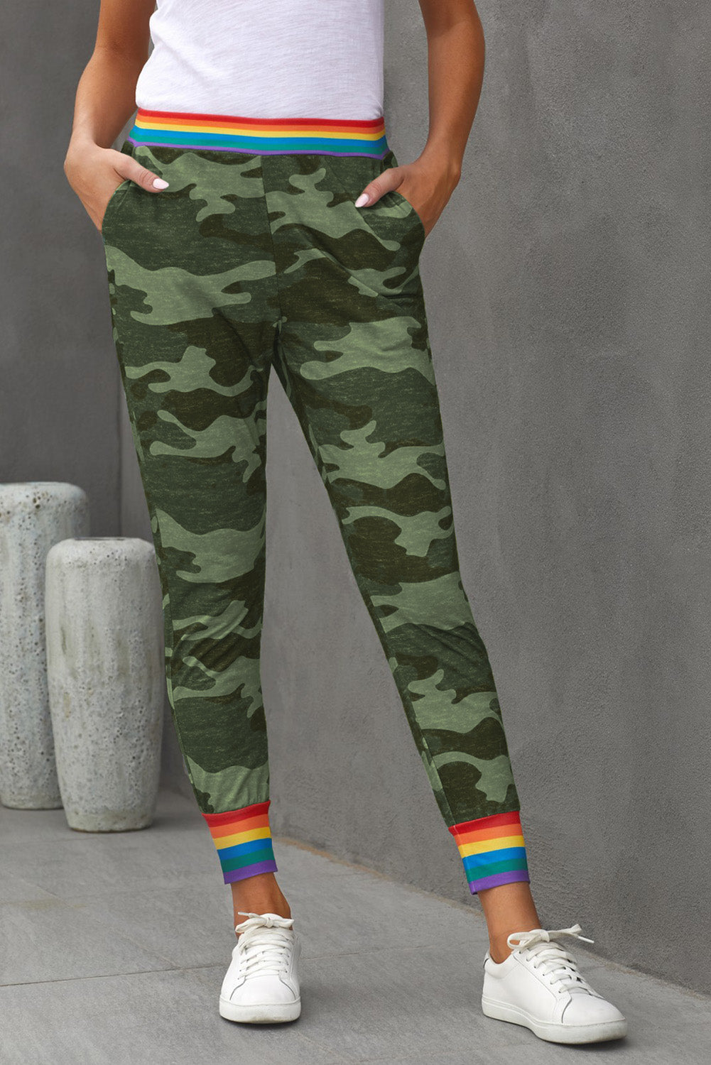 Rainbow Stripe Gray Camo Casual Pants