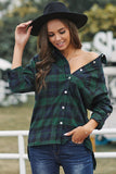 Green Loose Fit Boyfriend Style Plaid Shirt