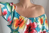 Turquoise Roses Print Off-the-shoulder Maxi Dress