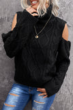 Turtleneck Cold Shoulder Textured Sweater