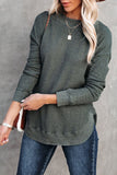 Crew Neck Ribbed Trim Waffle Knit Top