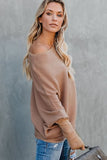 Khaki Slouchy One Shoulder Dolman Sleeves Ribbed Sweater