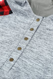 Plaid Splicing Kangaroo Pocket Buttoned Hoodie