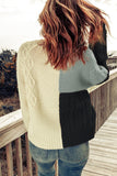 Crew Neck Contrast Color Block Sweater