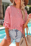 Cotton Blend Striped Long Sleeve Top