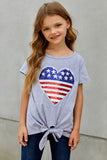 Mommy and Me Patriotic Flag Sequin Heart Applique Knot Top